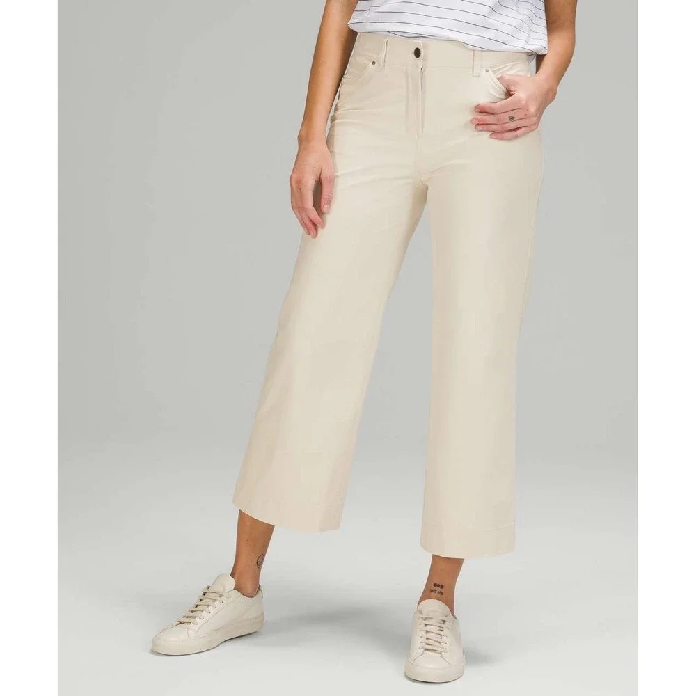 Lululemon City Sleek 5 Pocket Wide Leg Crop Pants 30 White Opal Women
